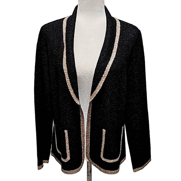 Travelers Collection by Chico's Blazer Jacket Black Tan Womans Sz 1 (USA Small) - Picture 1 of 11
